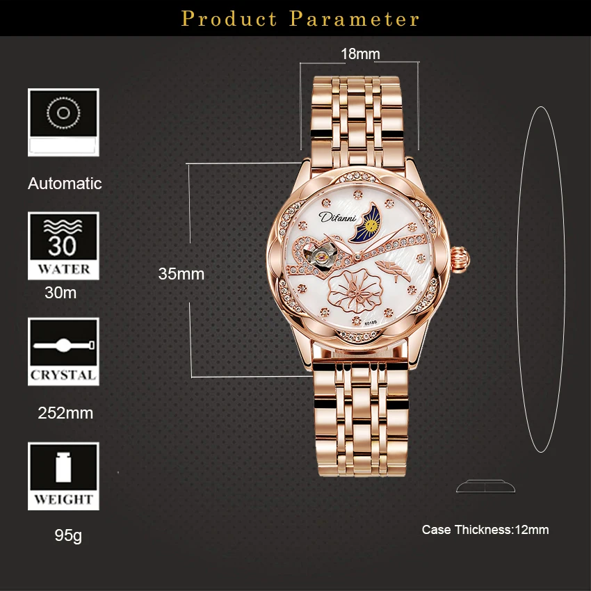 механические часы женск Женские Механические наручные с сапфировым стеклом и