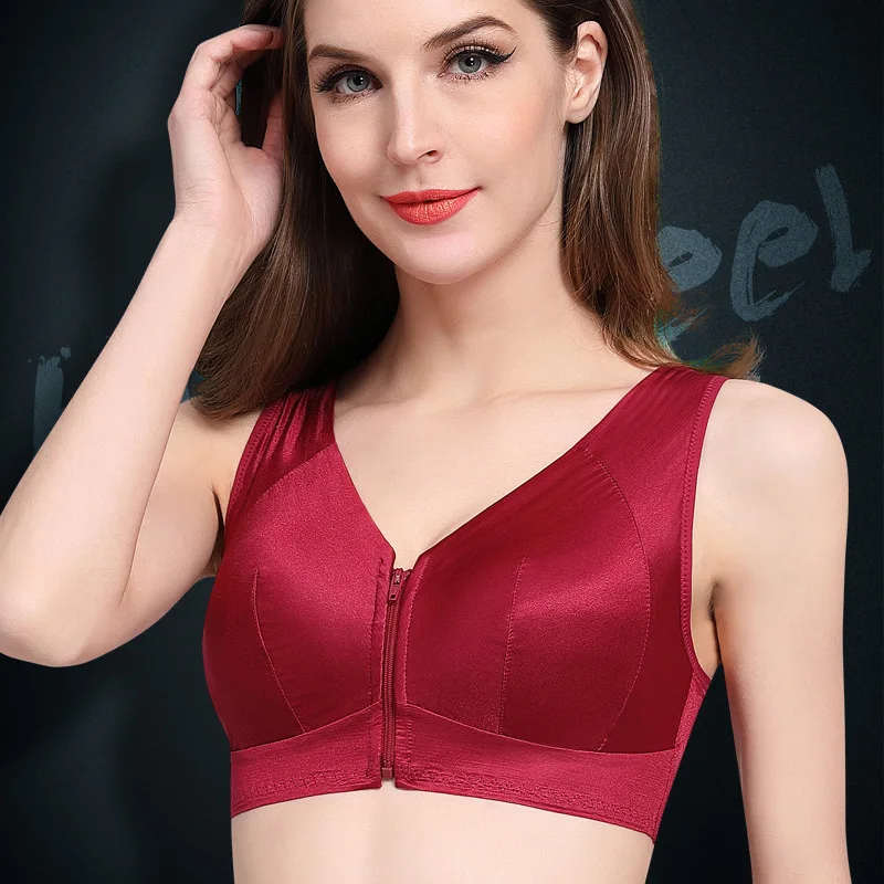 100% шелк тутового шелкопряда бюстгальтер для женщин беспроводной передняя молния