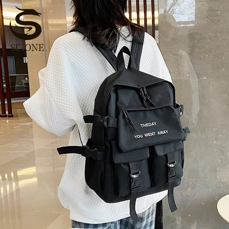 

2021 New Nylon Backpacks Unisex Large Capacity Rucksack Solid Letter Schoolbag For Students Men Women Fashion Travel Bags XA96M