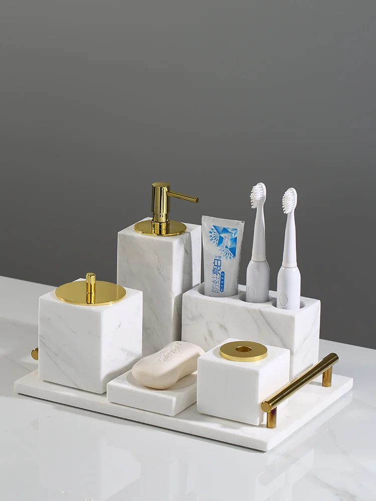 marble bathroom set liquid soap dispenser toothbrush holder gargle cup tray cotton swabtissue box sell separately nordic style free global shipping