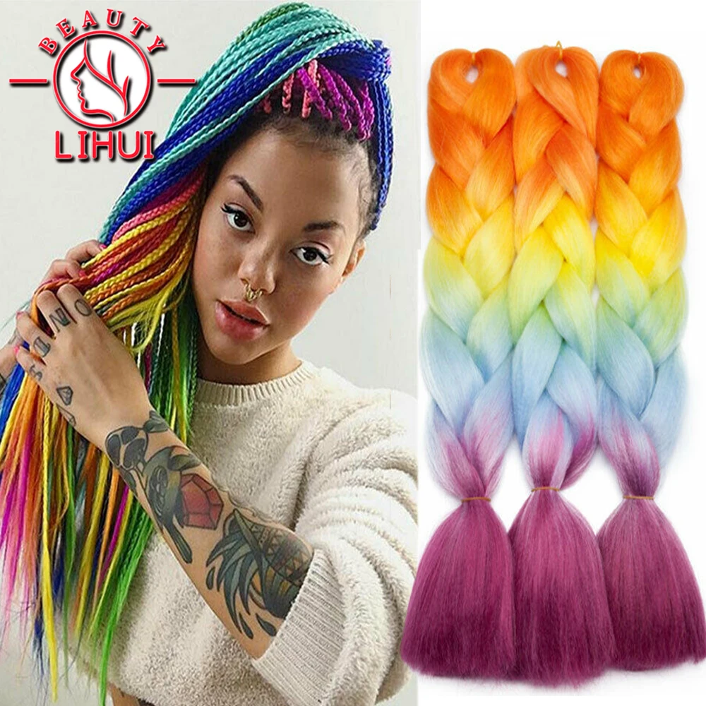 S Black Pink Purple Hair Extensions For Braid 100g/pack 2pcs 24