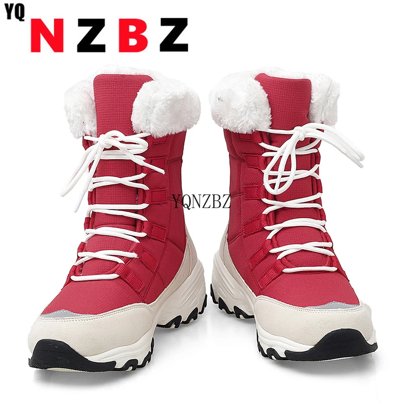 

Ботильоны для женщин, зимняя обувь, сохраняют тепло, водонепроницаемые зимние ботинки, женские ботинки со шнуровкой размера плюс 42, женская ...