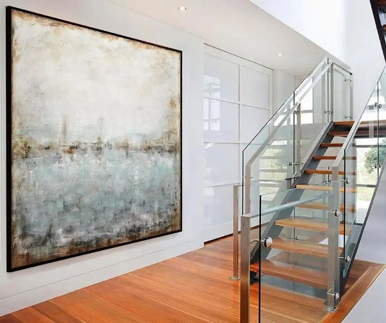 

Large Art Square Abstract Painting Palette Knife Blue Brown Textured Contemporary Art Modern Fine Art