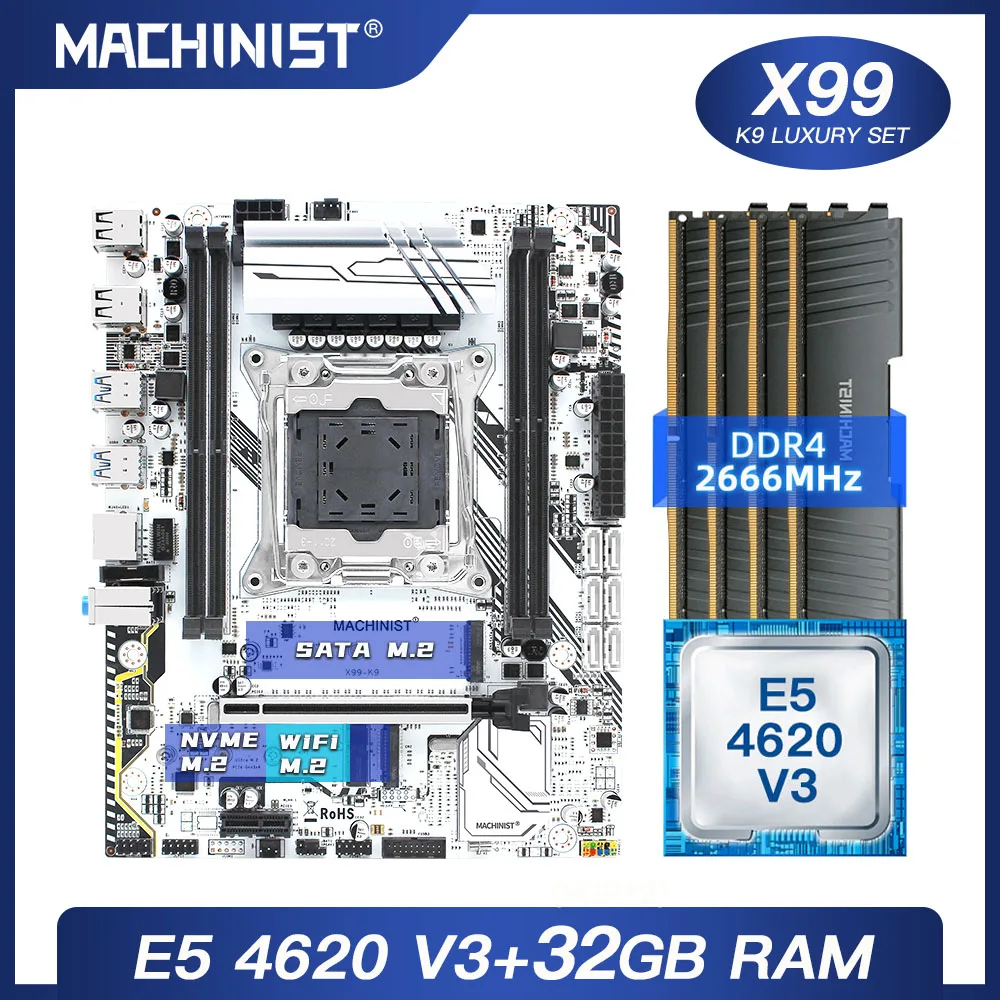 

MACHINIST X99 motherboard LGA 2011-3 set kit with Intel xeon E5 4620 V3 processor DDR4 32G(4*8G) 2666MHz RAM memory M-ATX X99-K9