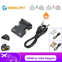 inioiczmt hdmi female to vga male converter 3 5mm audio cable adapter 1080p fhd video output for pc laptop tv monitor projector