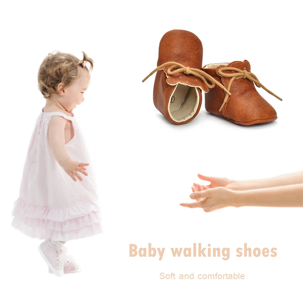 

Newborn Baby Crib Shoes First Walkers Spring Fashion Daily Soft Soles PU Leather Non-Slip Lace-up Prewalker