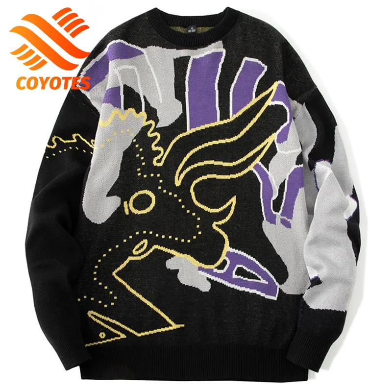 

COYOTES Men Autumn Casual Cotton Hip Hop Sweater Pullovers Men's Spring Fashion O-Neck Knitted Pullover Jumpers Streetwear