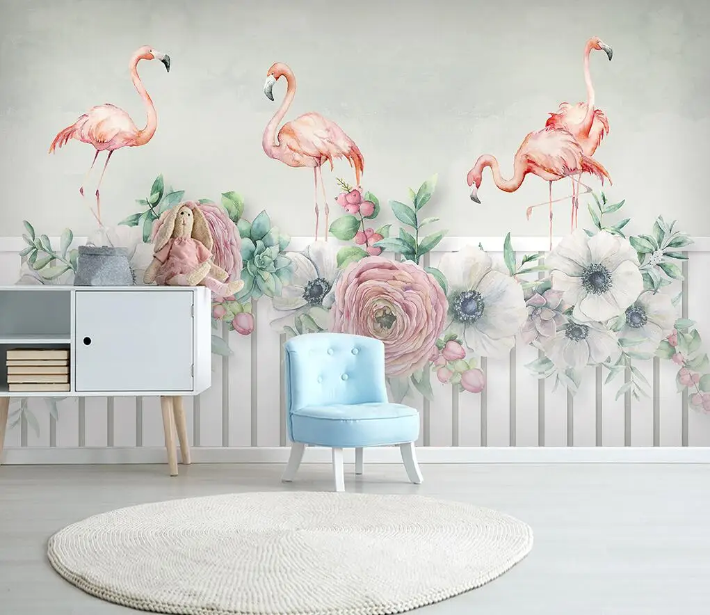 

beibehang Custom Nordic Southeast Asia Wind Flamingo Flower wallpaper Living home decor Background Plant photo mural Wall paper