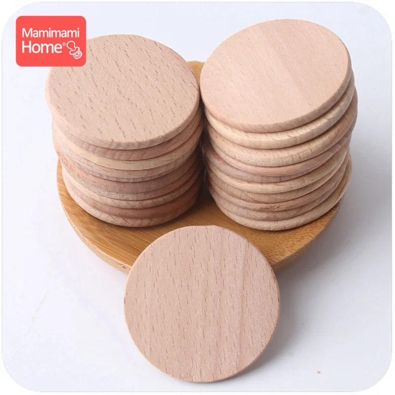 Mamihome 500pc 37mm Baby Wooden Blank Teether Discs Beech Coins BPA Free DIY Pacifier Pendant Children'S Goods Chew Wooden Chip