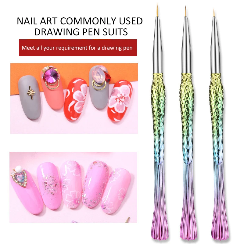 Ручка для рисования в виде русалки ногтей с кружевными линиями цветами и