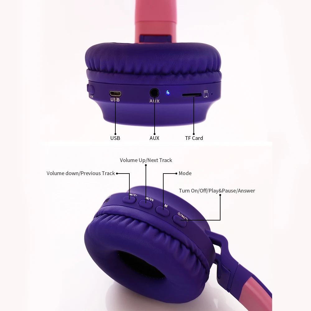 Макарон Цвет BT-028C Беспроводной наушники Bluetooth светодиодный кошачьими ушками Шум