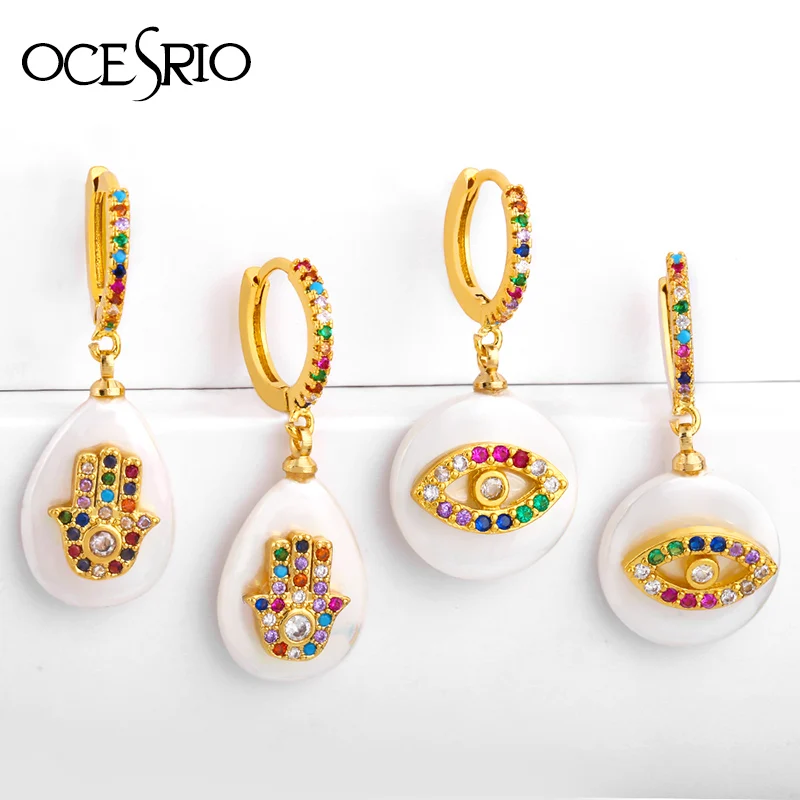 Хамса рука Фатимы греческие сглаза Висячие серьги для женщин Радуга круглый натуральный корпус висячие