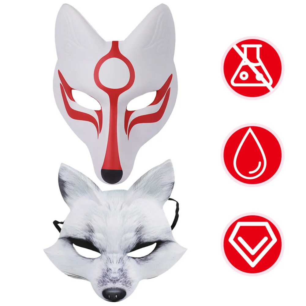 

2Pcs White Fox Mask EVA Fox Mask PU Party Mask Masquerade Costume Cosplay Accessory (White Fox Mask + Half-Face White