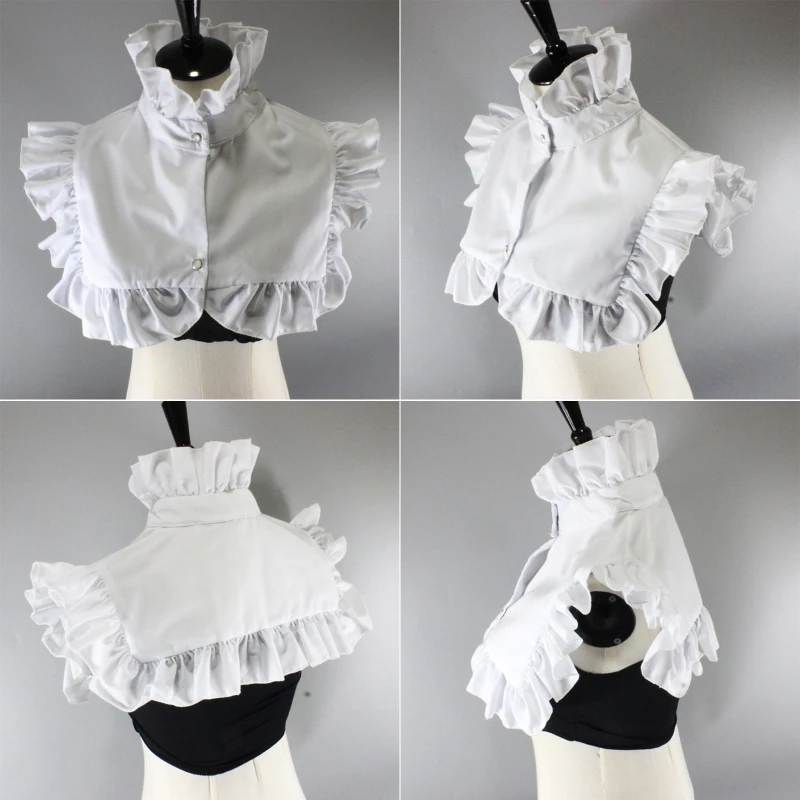 

Women Vintage Ruffled High Neck False Fake Collar Dickey Buttons Solid Color Detachable Half Shirt Decorative Crop Top