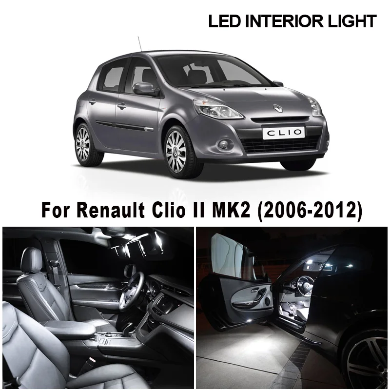 Комплект белых светодиодных ламп Canbus для внутреннего освещения 2006-2012 Renault Clio 2 MK2 15