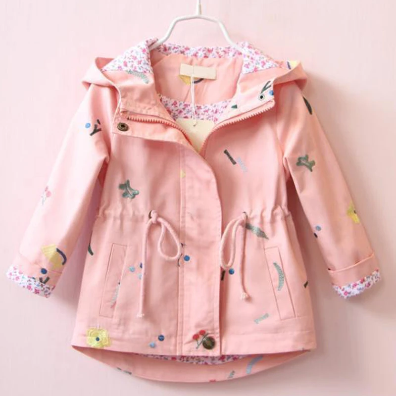 Girls Coat 2019 New Autumn Windbreaker Jacket Children's Clothing Flower Embroidery Hooded Baby | Детская одежда и обувь