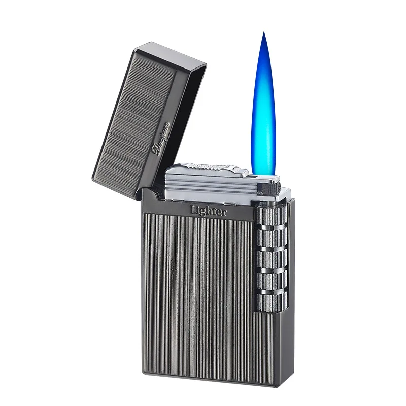 New 2021 Loudly Gas Lighter Square Metal Sideslip Mini Lighters Flint Cigarette Lighters Smoking Accessories Gadgets for Men images - 6