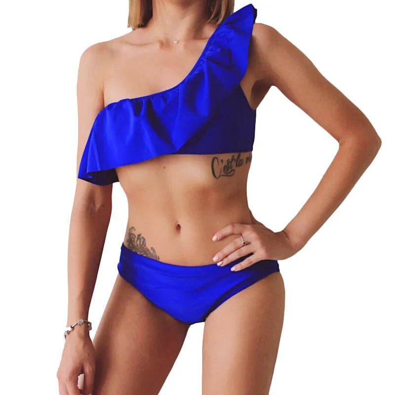 

Qeils Bikini Set 2021 One Shoulder Swimsuit Ruffle Swimwear Women Sexy Bikinis Biquini maillot de bain femme Beachwear