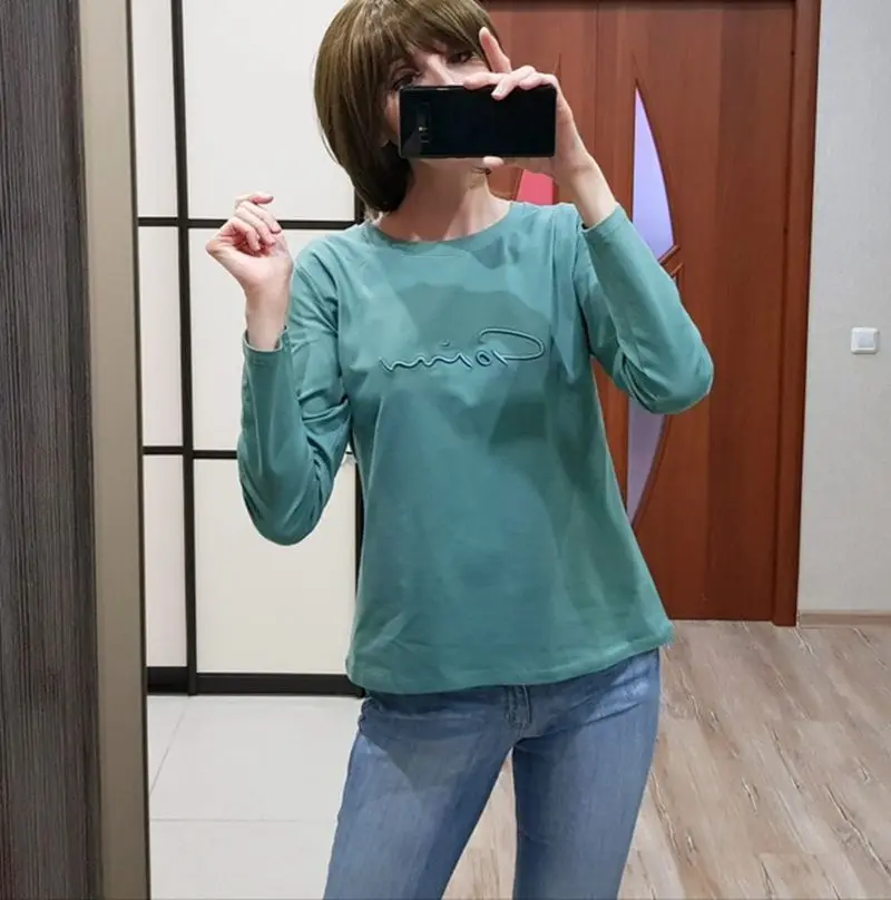 Футболка GIGOGOU Женская Базовая с длинным рукавом 95% хлопок однотонный топ мягкая