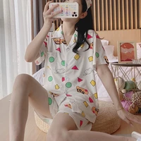 anime pijama women kawaii homewear crayon print short tops pants casual sleepwear cute shirts summer new pajama student cartoon