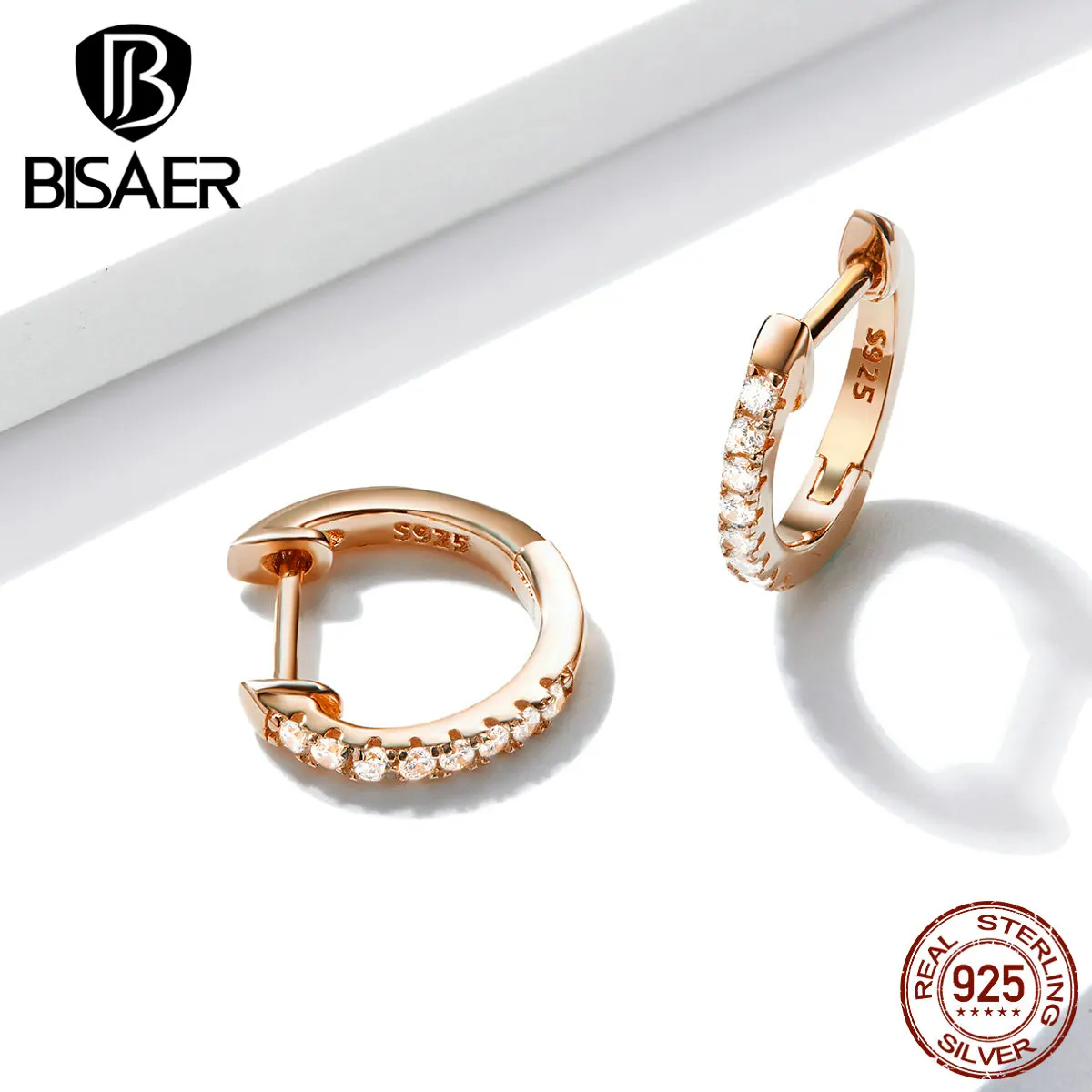 Простые серьги BISAER,, 925 пробы, серебряные, круглые, кубический циркон, серьги-гвоздики для женщин, изысканное ювелирное изделие, ECE498-C