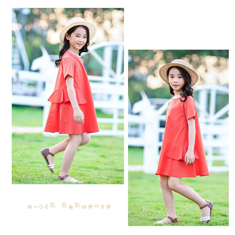 Платья для девочек-подростков свободные хлопковые короткие платья оранжевого