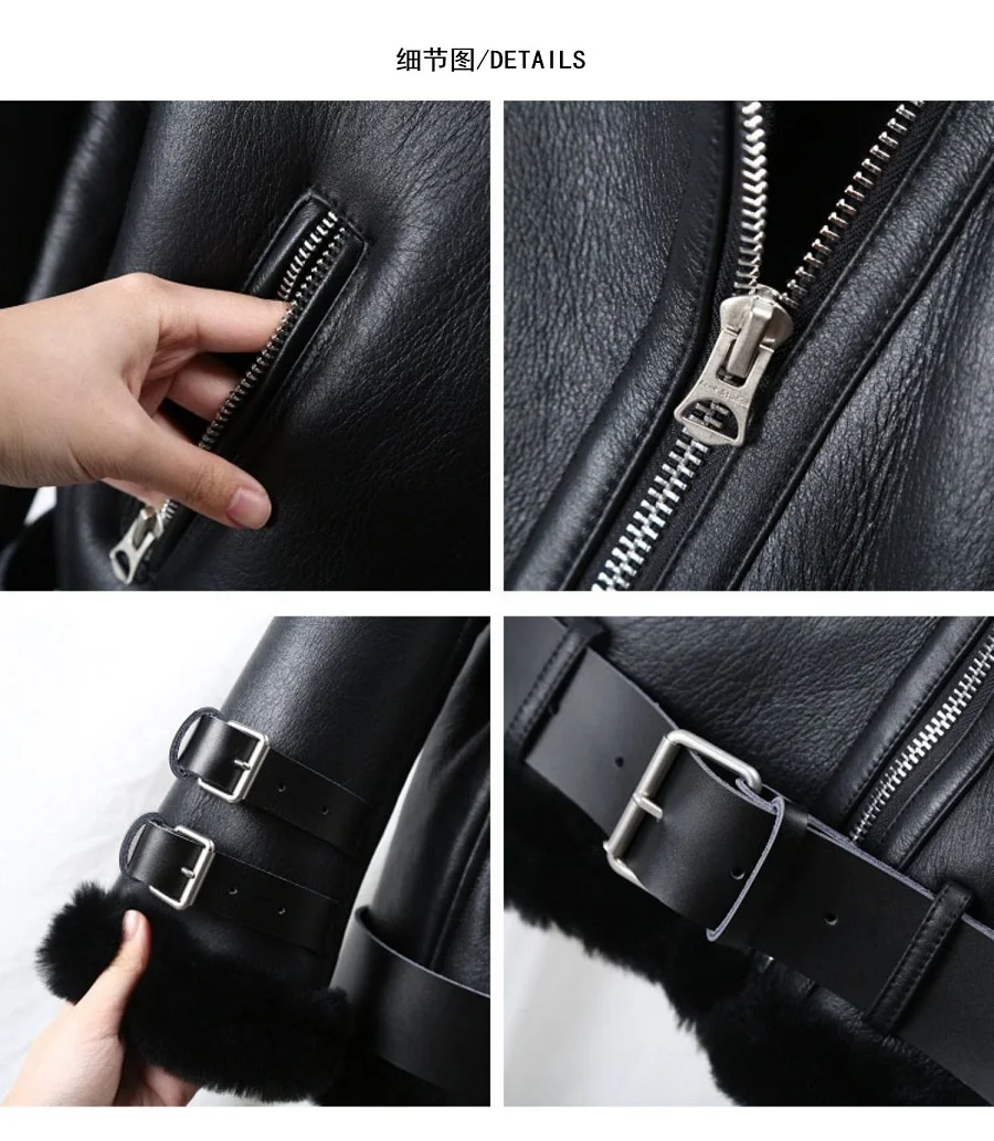 Winter Lamb Fur Bomber Real leather Jacket Women New Sheepskin Double Face Shearling Coat Oversized Genuine Leather Jackets
