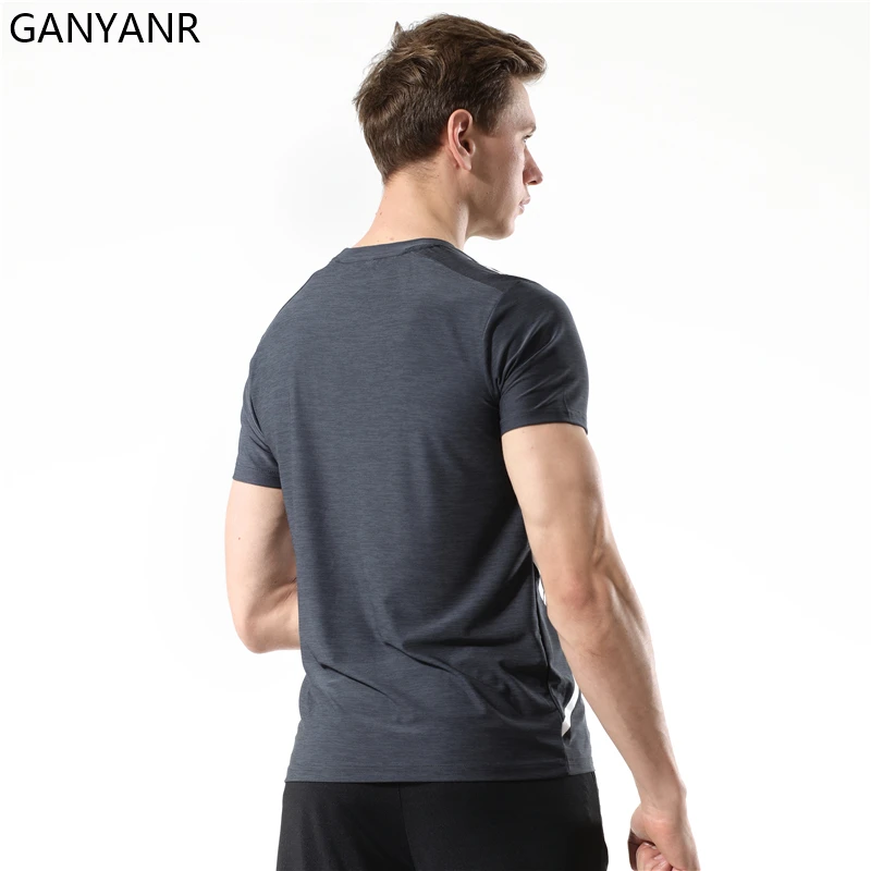 

GANYANR Gym Sport Fitness Sportswear Crossfit Dry Fit Man Running T-shirt Rashguard Training Workout Tee Tracksuit Quick Clothes