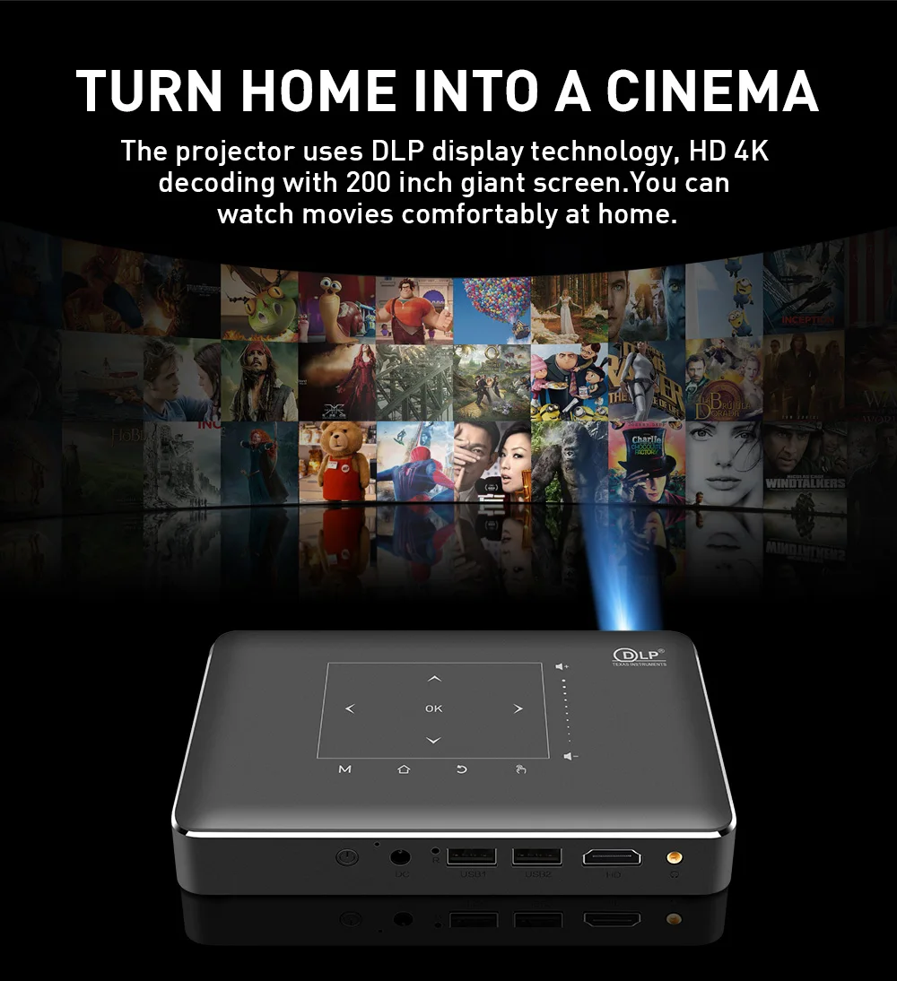 Портативный проектор ALSTON P10 4K DLP Android 9 0 Wi-Fi Bluetooth 4 поддержка Miracast Airplay |