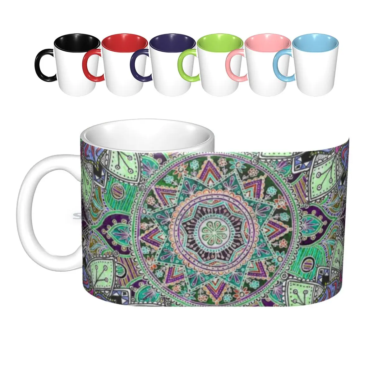 

Mandala 1 Ceramic Mugs Coffee Cups Milk Tea Mug Mandala Line Work Ink Detail Free Hand Hand Drawn Pencil Trippy Hippie Indie