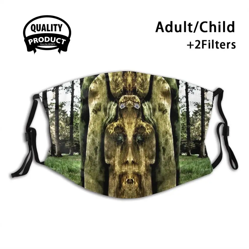 

Woodman Totem Reusable Mouth Mask Filter Cool Kawaii Funny Custom Design Masks Totem Pole Sculpture Wood Timber Carving
