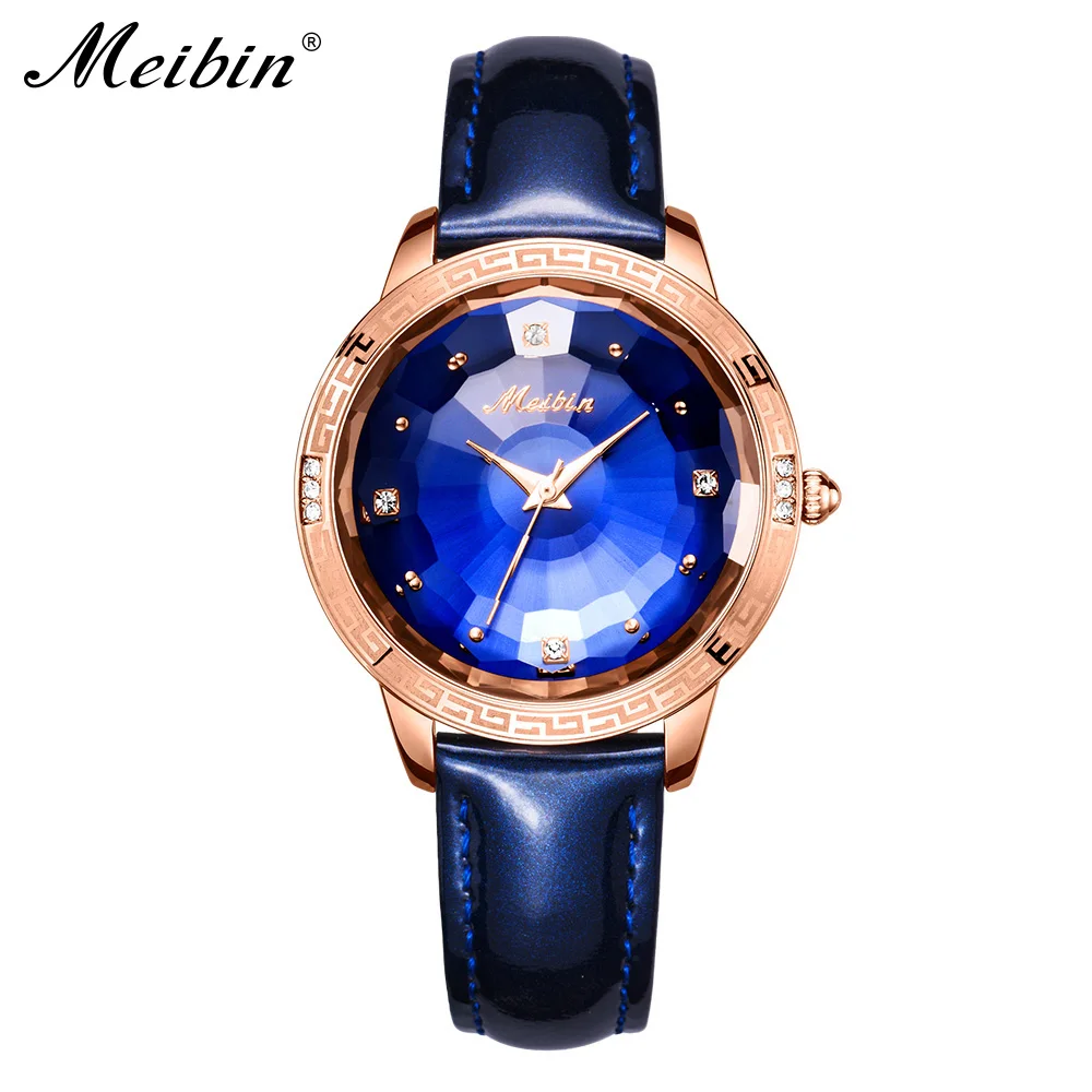 MEIBIN бренд 1246 Кожа жемчужный циферблат Роскошные повседневные женские наручные