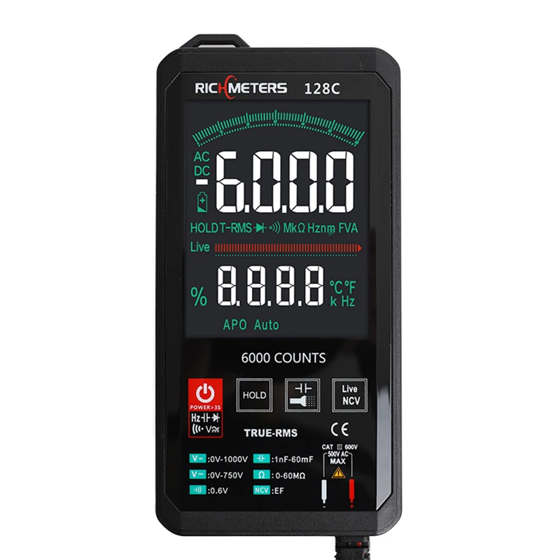 

RM128C Multimeter Touch Sensitive Resistance Tester Professional NCV Capacitance Pocket Type Intelligent Scanning Tools 618C