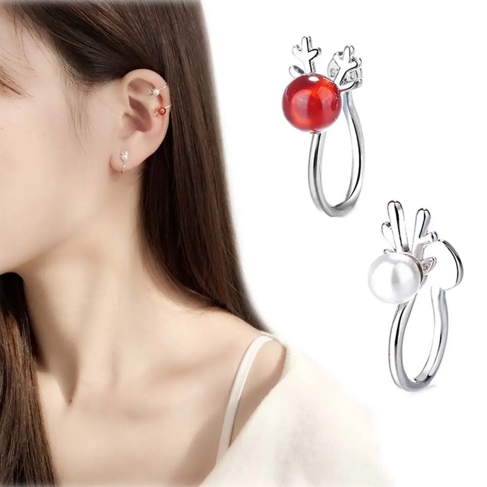 

Simple Pearl Bead Ear Clip Earrings Women Girl Without Piercing Minimalist Fashion Elk Ear Clips Ear Jewelry Accessories