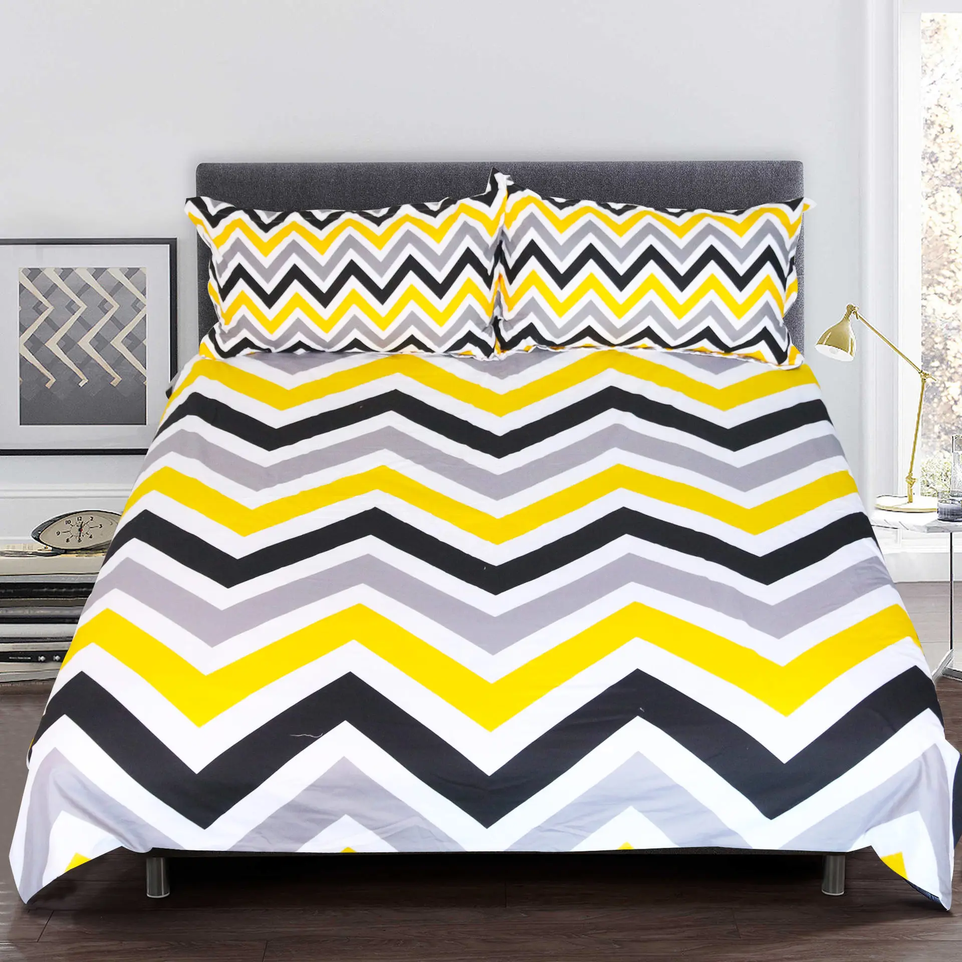 

Yellow Black Ripple Pattern Duvet Cover High Quality Home Textile Quilt Cover with 2 Pillowcase 3D Printing 3 Pcs Set and Sheet