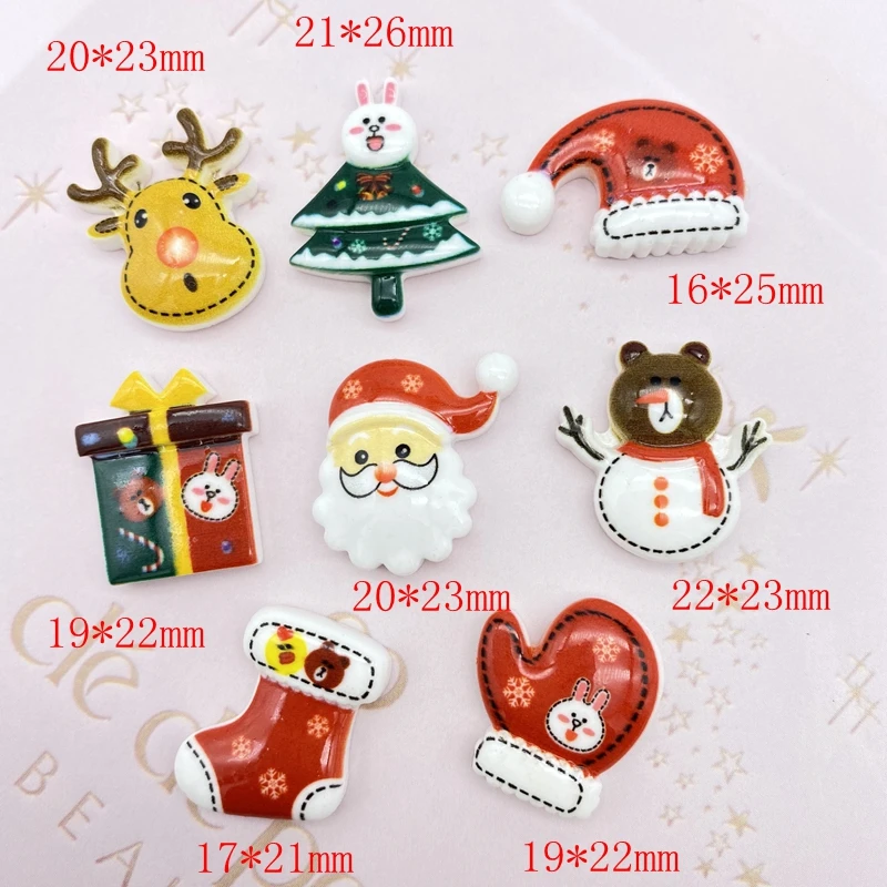 Резиновые банты для волос 16 шт. Смешанная Рождественская серия кабошон с плоским