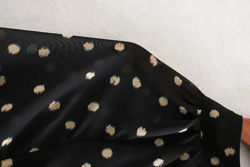 ROHOPO Round Collar Long Sleeve Polk Dot Printed Black Midi Chiffon Blouse Dress Cascading Ruffles Seashell Waist Vestido #9518 | Женская