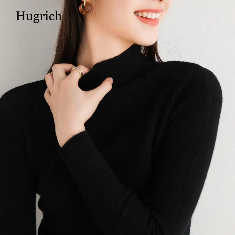 

2021 Knitted Women high neck Sweater Pullovers Turtleneck Autumn Winter Basic Women Sweaters Slim Fit Black Warm Bottom Tops