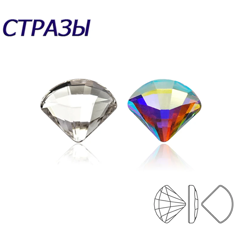 

YANRUO 20pcs AB/Clear Fan Flatback Shaped Crystal Non Hotfix Giltter Rhinestones 3D DIY Jewelry for Nail Art Decorations