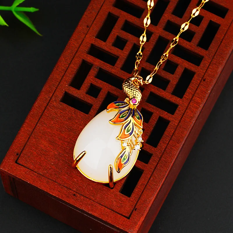 

Luxury Jade Pendant Necklace For Women Girls Retro Classic Style Hetian Jade Gold Plated Necklace Daily Party Fashion Jewelry