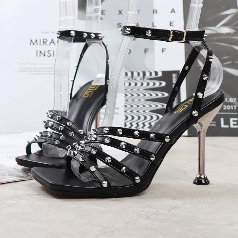 

Outside Sandals Comfort Shoes for Women Summer Heels Buckle Strap Large Size Suit Female Beige Square Toe Girls High Big Black S