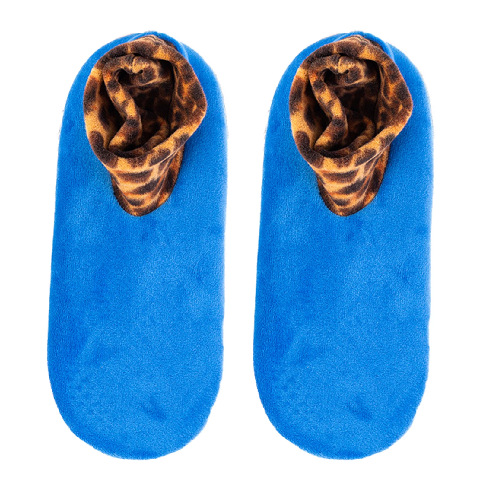

Double Layer Women Plush Lining Thick Slippers Leopard Patchwork Floor Socks