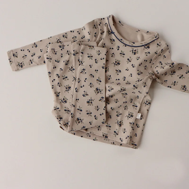 Conjunto de pijamas de estilo coreano para ni&ntilde;as, ropa de dormir con Top de manga larga Floral y pantalones de aire acondicionado, ropa de casa c&aacute;lida, 2 uds., E1078, 2021-1