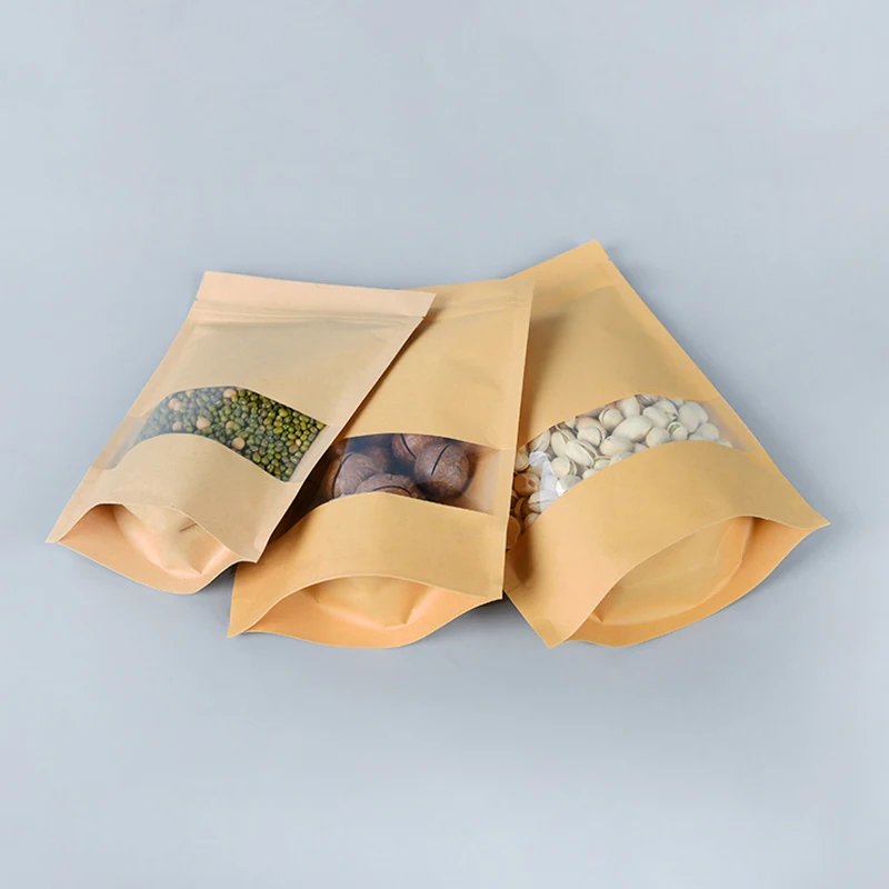 Крафт-бумага Ziplock мешок с окном сушеная еда закуска чай орехи печенье Бобы
