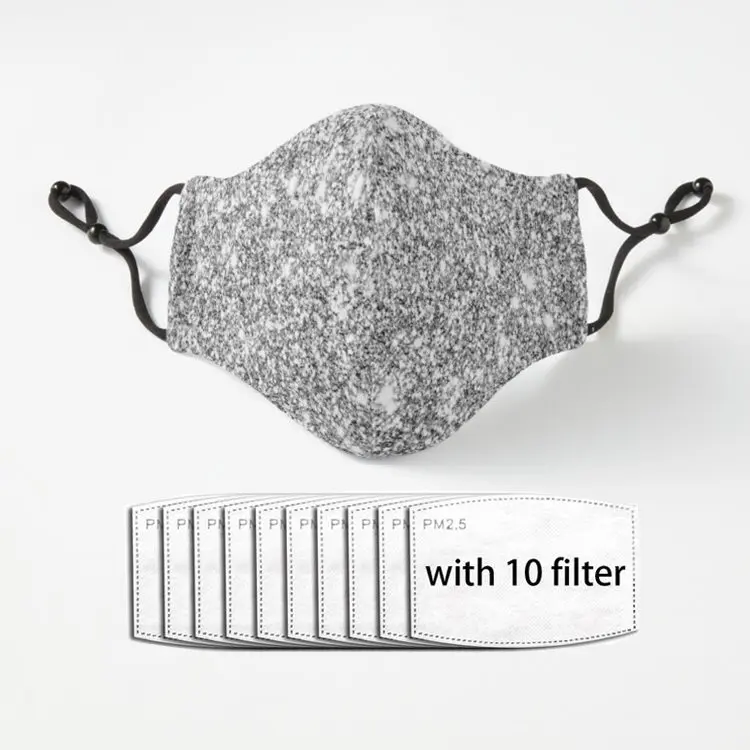 

Silver Glitter Reusable Washable Prints Mask With Filters 3D Fashion Face Masks Mouth Cover for Adult Man Woman