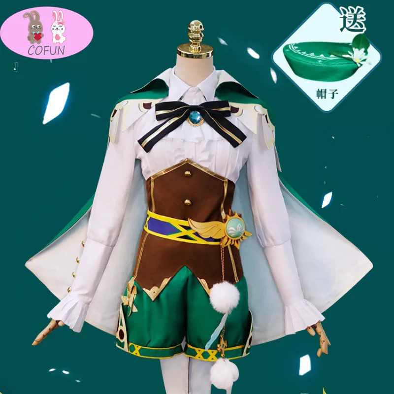 

2021 New Game Genshin Impact cosplay Anime Accessories Project VENTI Cosplay Costume Women's Cloak Shirt Pants Belt Socks Set