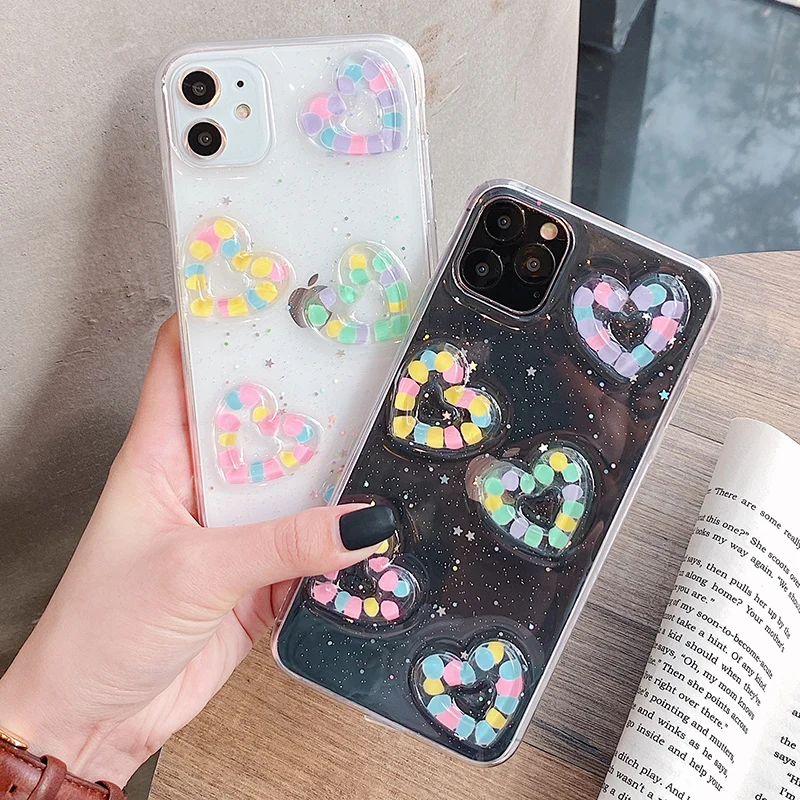 Прозрачный чехол для телефона Gelandge 3D с любовным сердцем и блестками iPhone 2020SE X XR XS 11