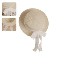 toddler kids baby summer woven straw sun hat with lace ribbon bow floppy wide brim sunscreen beach cap with chin strapsun hat