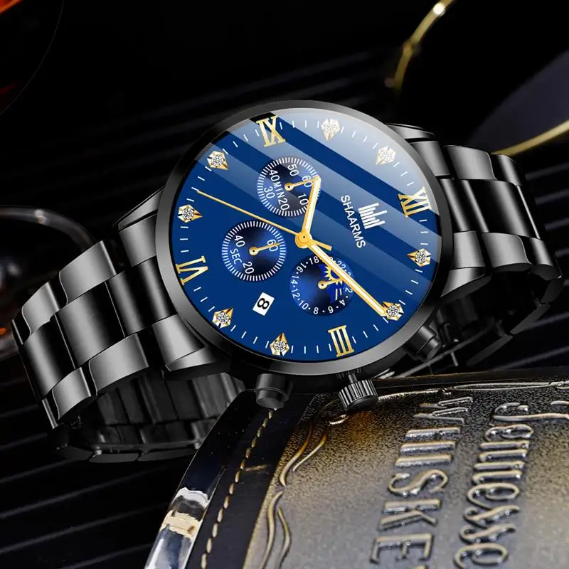 Модные мужские Роскошные Кварцевые часы из розового золота с римскими цифрами и