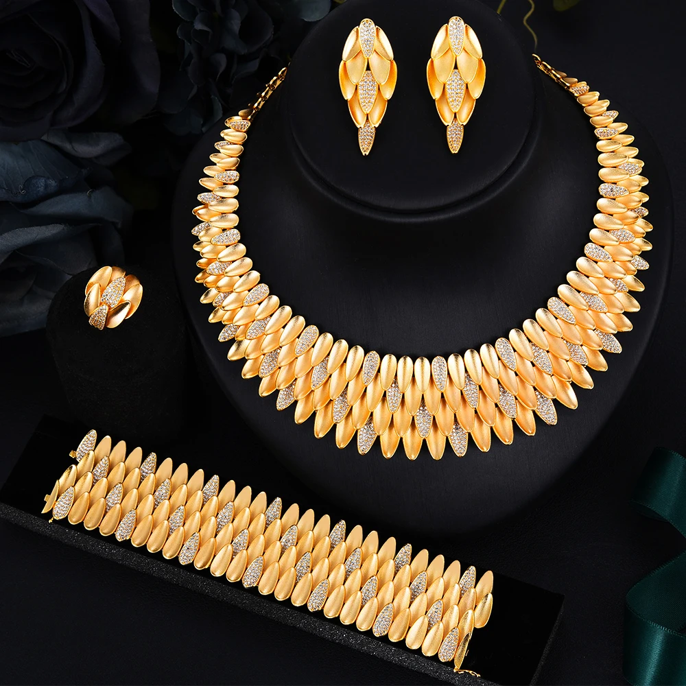 

missvikki 2020 Precious Luxury Flexible Feather Jewelry Set Earrings Necklace Bangle Ring 4 PCS Women Wedding Jewelry 2020 New